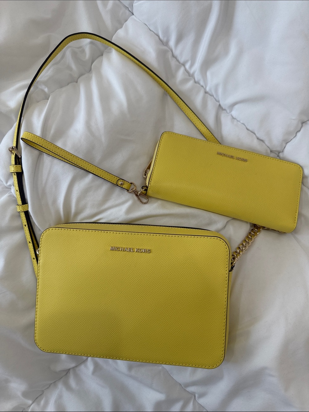 Michael Kors Yellow Crossbody with Matching Wallet